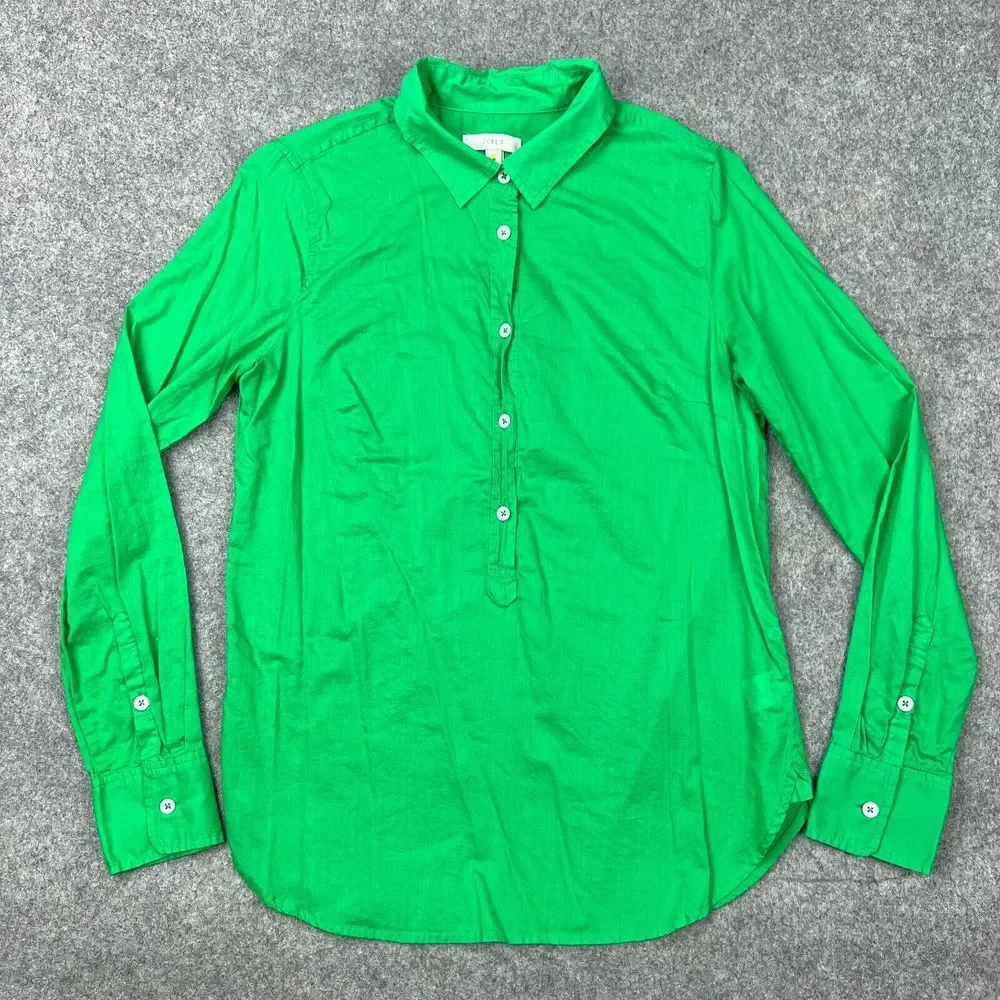 J Crew Shirt Womens 4‎ Green Voile Popover Long Sleeve 100% Cotton Tunic Blouse